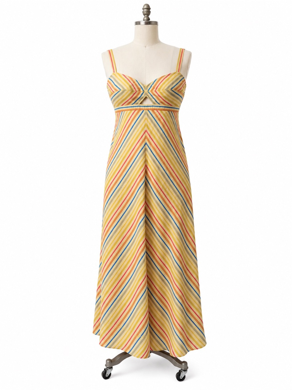Tory Burch Yellow Pink Multi-Stripe Maxi Dress